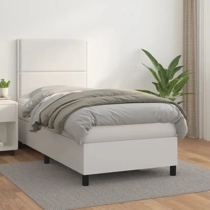 Zwart Kunstleer Boxspringbed met schuim vulling en ideale afmetingen - Wit / 90 x 200 cm / Effen met spijkers - Bedden
