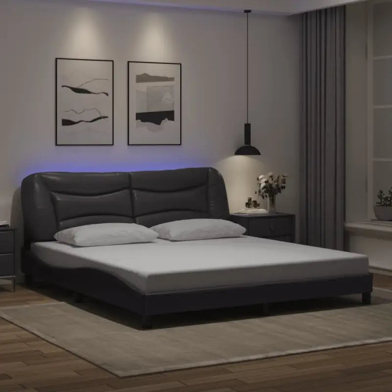 Zwart Liedbed met LED-verlichting en multiplex lattenbodem - Grijs / 180 x 200 cm - Bedden & bedframes