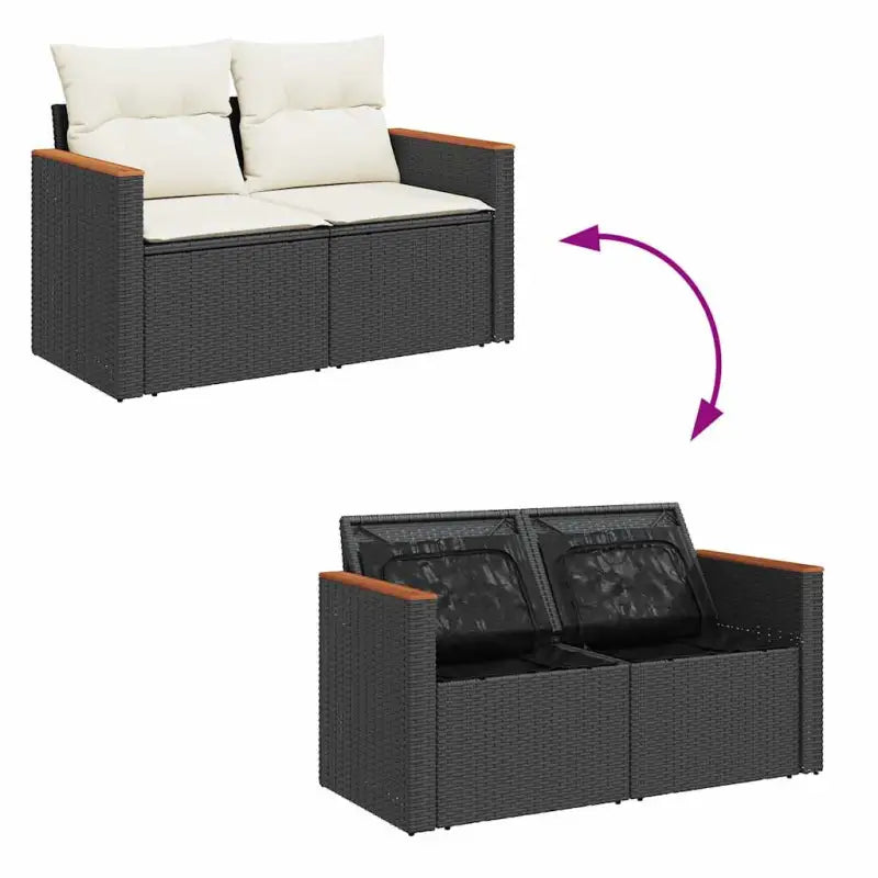 Zwart loungeset met gepoedercoat staal en waterdichte tas voor buiten - Tuinsets