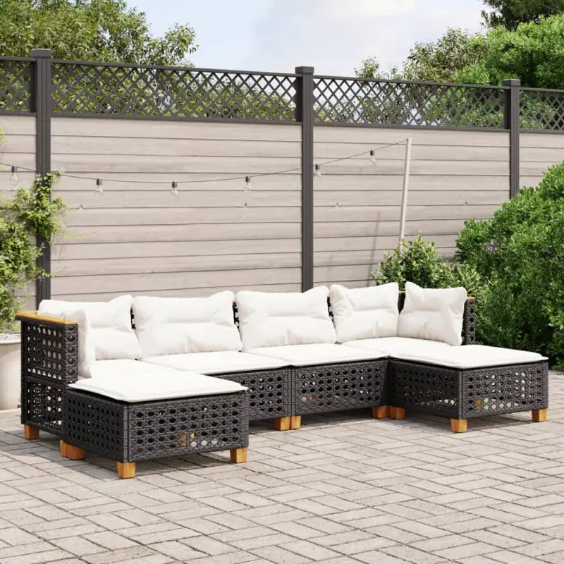 Zwart loungeset met natuurlijke olieafwerking en gepoedercoat staal - Zwart / Lijngeweven - Tuinsets