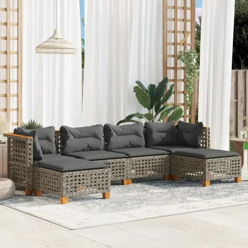 Zwart loungeset met natuurlijke olieafwerking en gepoedercoat staal - Grijs / Lijngeweven - Tuinsets