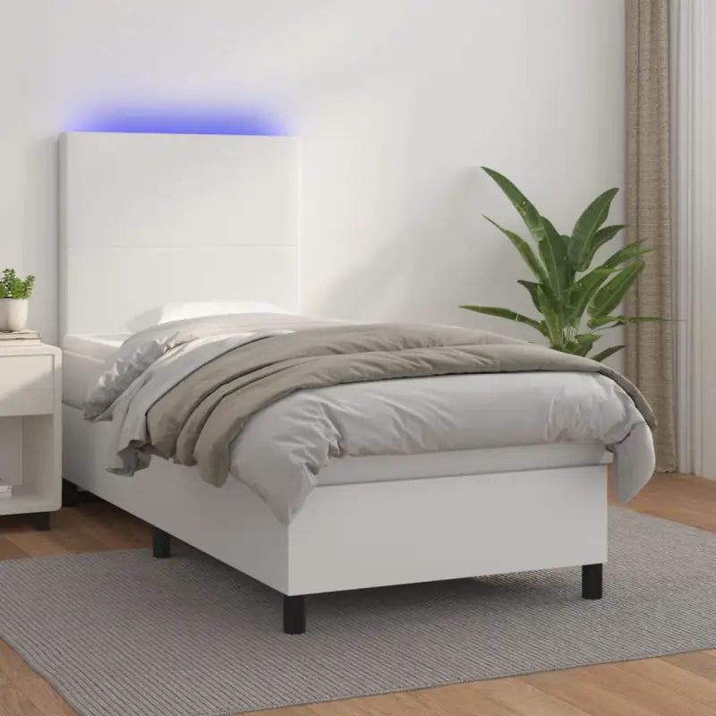 Zwart materiaal bed met LED verlichting en schuim vulling voor rust - Wit / 100 x 200 cm / Effen ontwerp - Bedden &