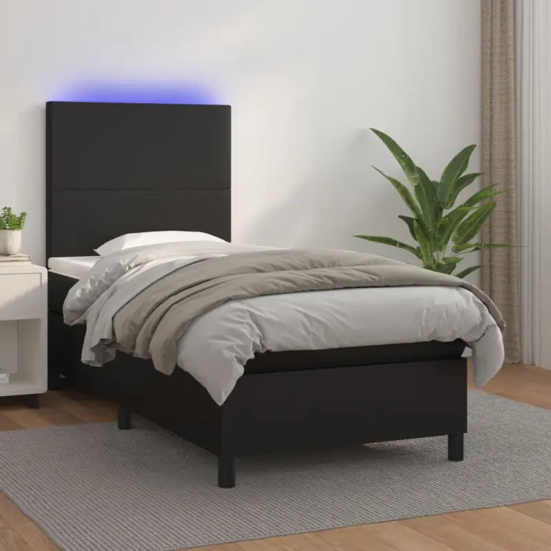 Zwart materiaal bed met LED verlichting en schuim vulling voor rust - Zwart / 100 x 200 cm / Effen ontwerp - Bedden &