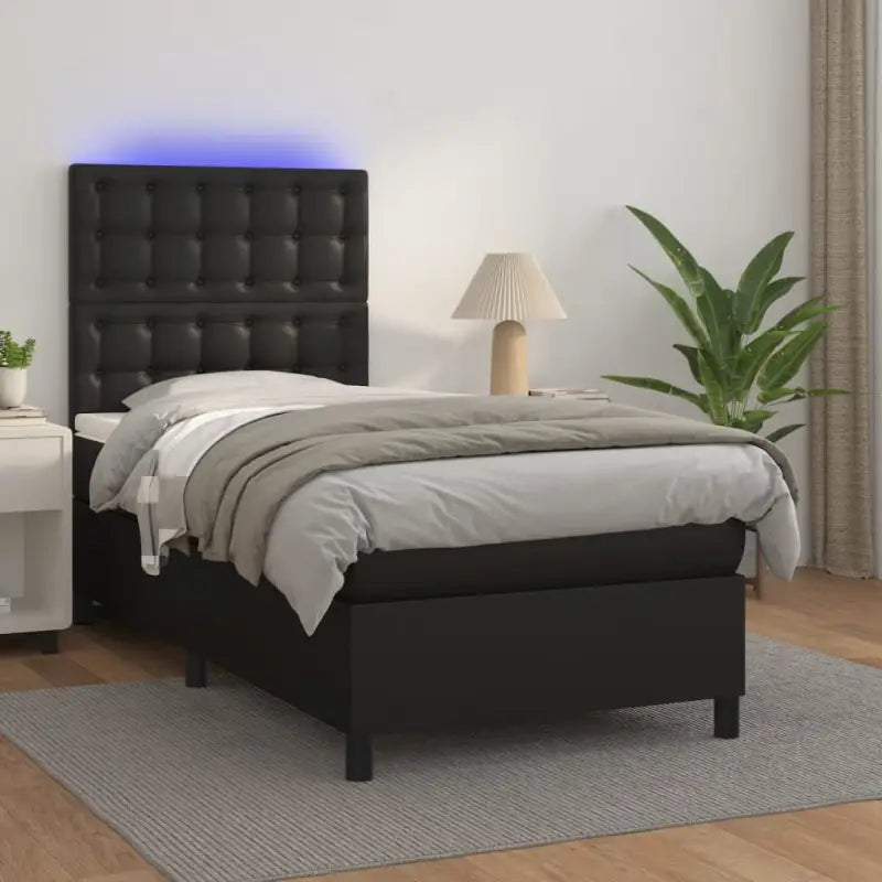 Zwart materiaal bed met LED verlichting en schuim vulling voor rust - Zwart / 90 x 200 cm / knoppwn - Bedden & bedframes