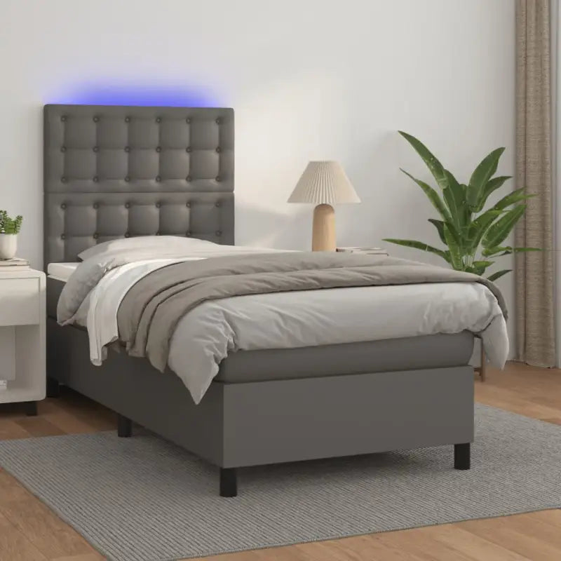 Zwart materiaal bed met LED verlichting en schuim vulling voor rust - Grijs / 90 x 200 cm / knoppwn - Bedden & bedframes