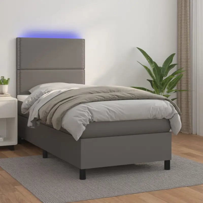 Zwart materiaal bed met LED verlichting en schuim vulling voor rust - Grijs / 80 x 200 cm / Effen met spijkers - Bedden