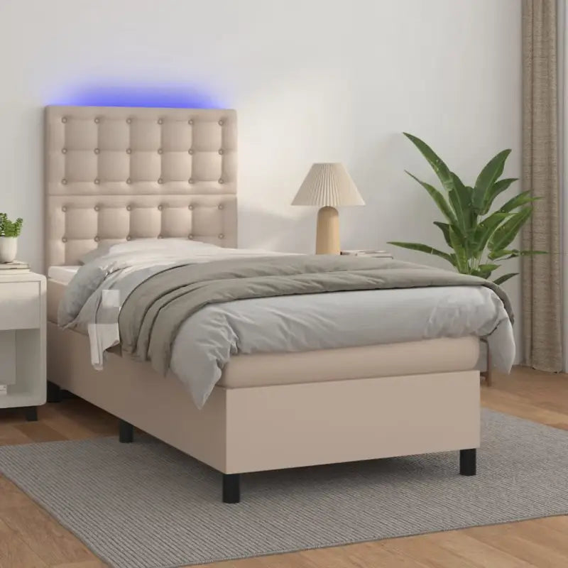 Zwart materiaal bed met LED verlichting en schuim vulling voor rust - Cappuccino / 80 x 200 cm / knoppwn - Bedden &