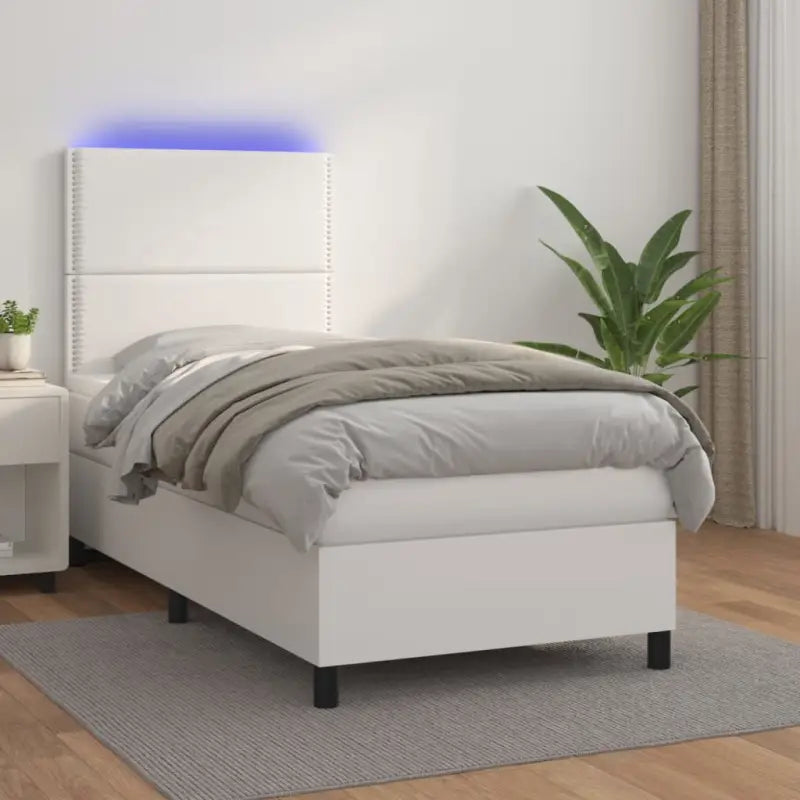 Zwart materiaal bed met LED verlichting en schuim vulling voor rust - Wit / 90 x 200 cm / Effen met spijkers - Bedden &