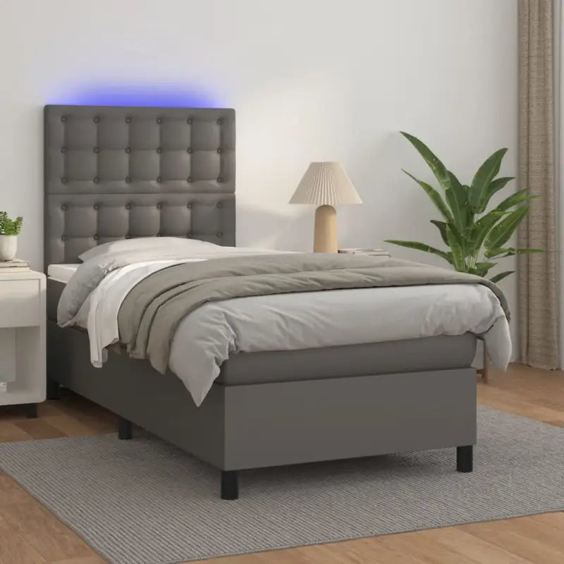 Zwart materiaal bed met LED verlichting en schuim vulling voor rust - Grijs / 100 x 200 cm / knoppwn - Bedden &