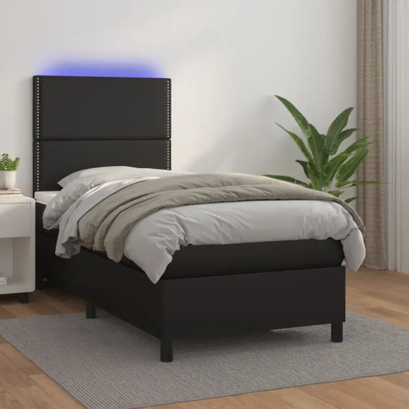 Zwart materiaal bed met LED verlichting en schuim vulling voor rust - Zwart / 90 x 190 cm / Effen met spijkers - Bedden
