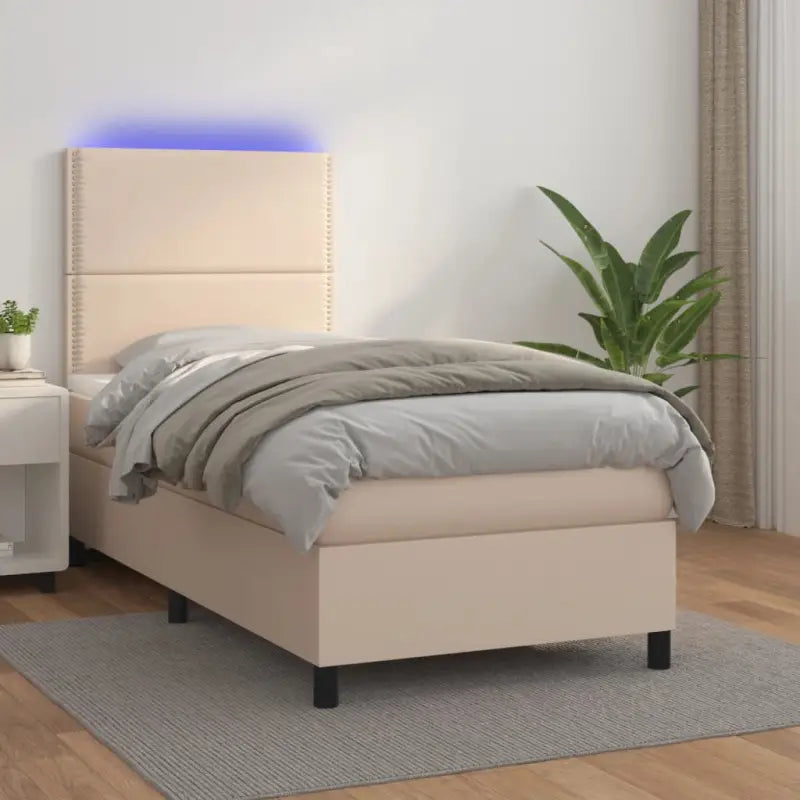 Zwart materiaal bed met LED verlichting en schuim vulling voor rust - Cappuccino / 90 x 190 cm / Effen met spijkers