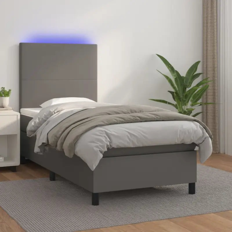 Zwart materiaal bed met LED verlichting en schuim vulling voor rust - Grijs / 90 x 200 cm / Effen ontwerp - Bedden &