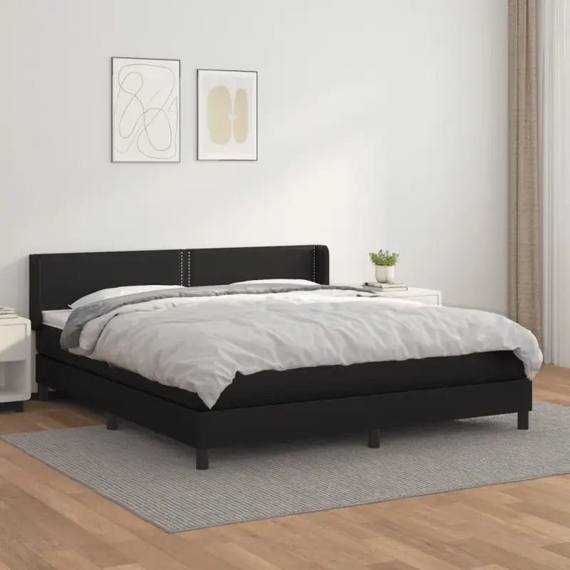 Zwart materiaal bed met schuim vulling en ideale afmetingen - Zwart / 180 x 200 cm / Effen met spijkers - Bedden &