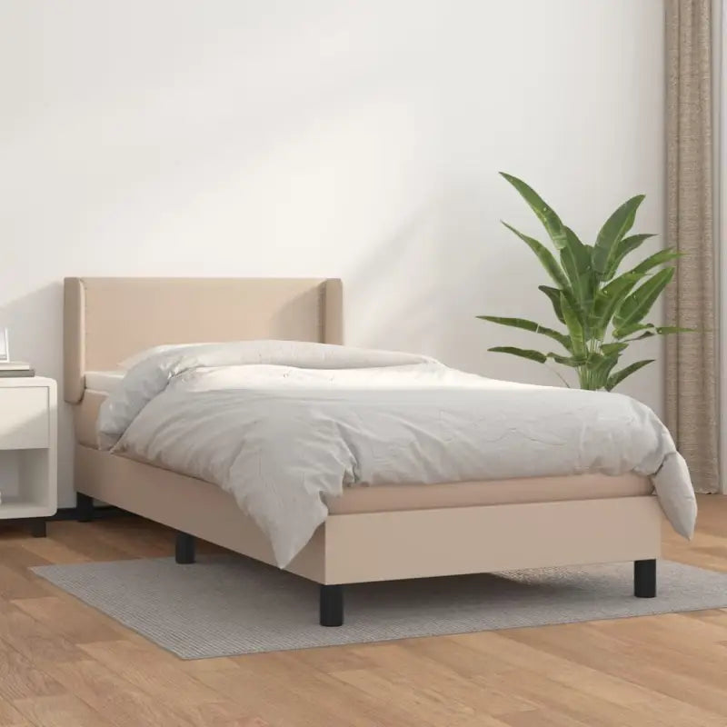 Zwart materiaal bed met schuim vulling en ideale afmetingen - Cappuccino / 90 x 200 cm / Effen met spijkers - Bedden &