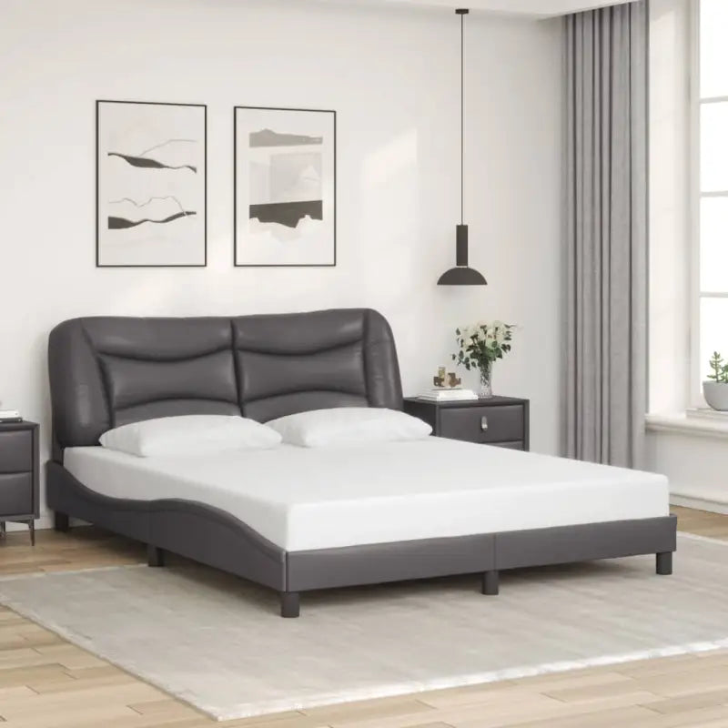 Zwart materiaal bedframe met hoofdeinde en multiplex lattenbodem - Grijs / 160 x 200 cm - Bedden & bedframes