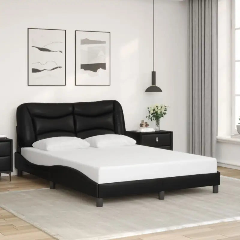 Zwart materiaal bedframe met hoofdeinde en multiplex lattenbodem - Zwart / 140 x 200 cm - Bedden & bedframes