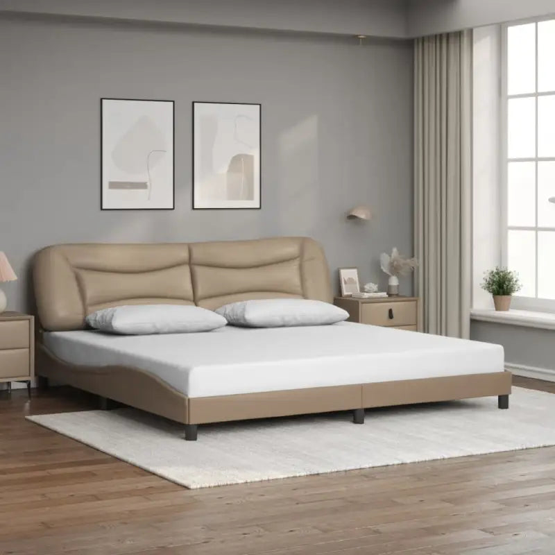 Zwart materiaal bedframe met hoofdeinde en multiplex lattenbodem - Cappuccino / 200 x 200 cm - Bedden & bedframes
