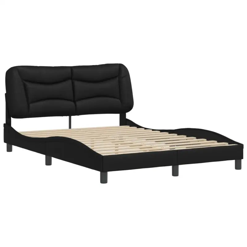 Zwart materiaal bedframe met hoofdeinde en multiplex lattenbodem - Bedden & bedframes