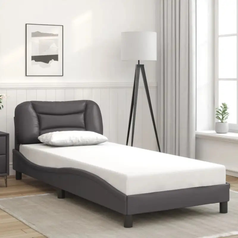Zwart materiaal bedframe met hoofdeinde en multiplex lattenbodem - Grijs / 90 x 200 cm - Bedden & bedframes