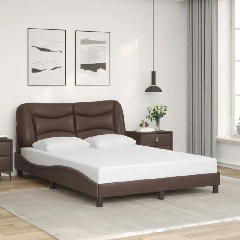 Zwart materiaal bedframe met hoofdeinde en multiplex lattenbodem - Bruin / 140 x 200 cm - Bedden & bedframes