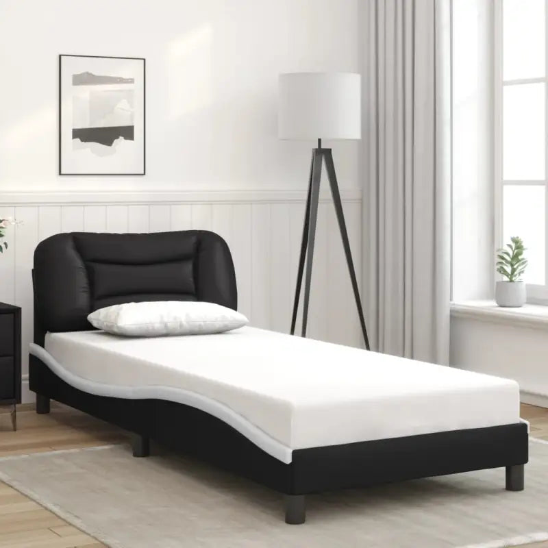 Zwart materiaal bedframe met hoofdeinde en multiplex lattenbodem - Zwart en wit / 80 x 200 cm - Bedden & bedframes