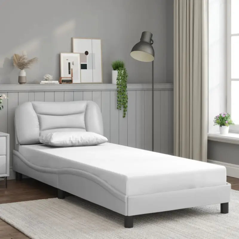 Zwart materiaal bedframe met hoofdeinde en multiplex lattenbodem - Wit / 90 x 190 cm - Bedden & bedframes