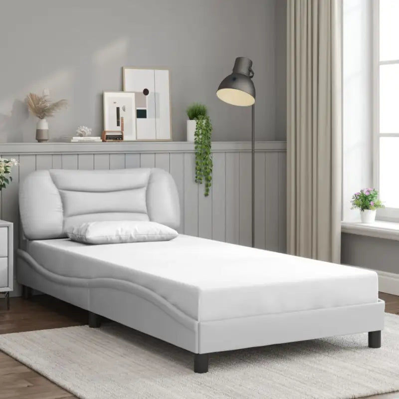 Zwart materiaal bedframe met hoofdeinde en multiplex lattenbodem - Wit / 100 x 200 cm - Bedden & bedframes