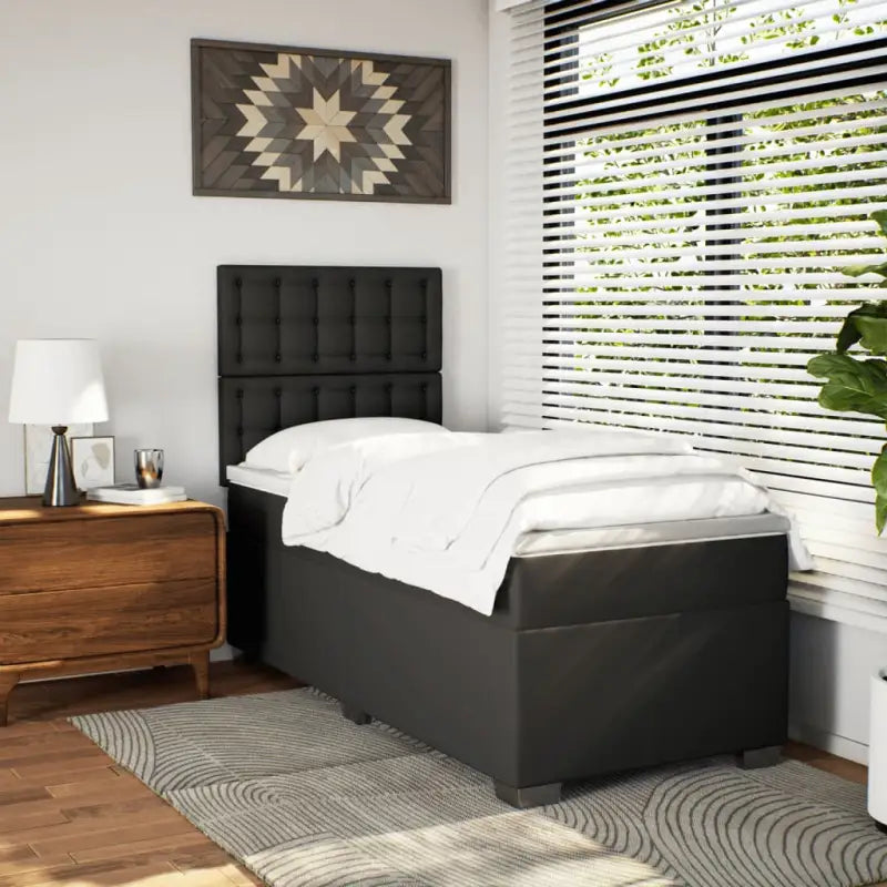 Zwart materiaal boxspringbed met hoogte verstelbaar en schuim afmetingen - enkele maat / knoppwn - Bedden & bedframes