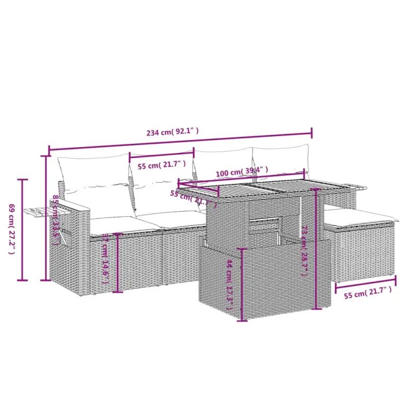 Zwart materiaal loungeset gemaakt van gepoedercoat staal voor buitenplezier - Tuinsets