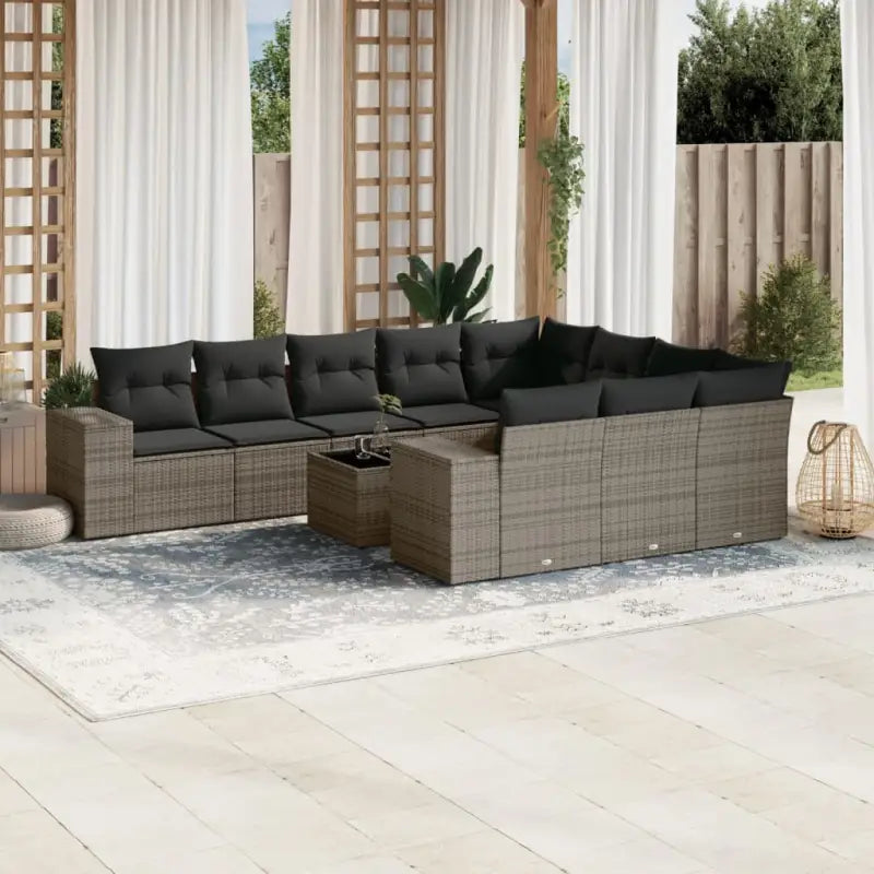 Zwart materiaal loungeset met gepoedercoat staal afmetingen voor buiten - grijs en donkergrijs / Met tafel - Tuinsets