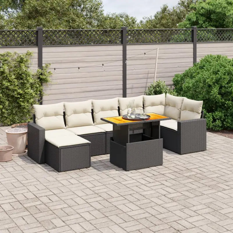 Zwart materiaal loungeset met gepoedercoat staal afmetingen voor buitengebruik - Zwart en crème / 3x hoek 3x midden