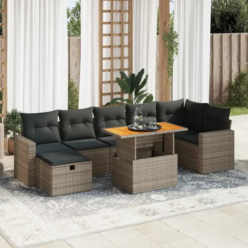 Zwart materiaal loungeset met gepoedercoat staal afmetingen voor buitengebruik - grijs en donkergrijs / hoek + Tafel