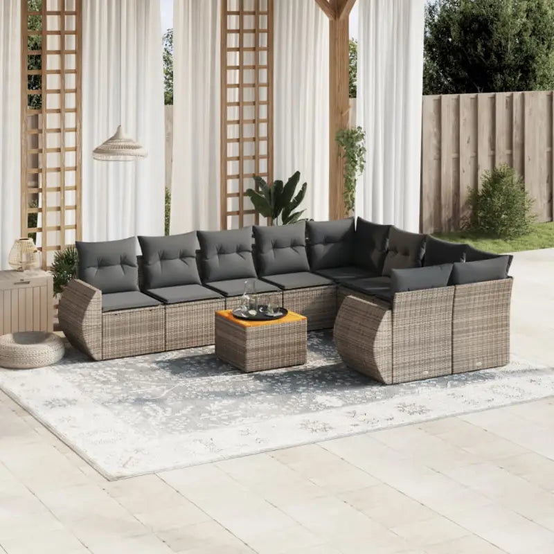 Zwart materiaal loungeset met gepoedercoat staal afmetingen voor buiten - grijs en donkergrijs / Tafel + 2x hoek + 5x