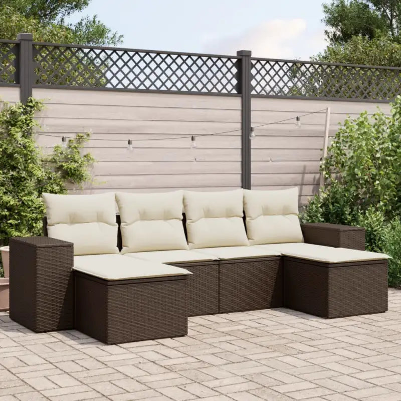 Zwart materiaal loungeset met gepoedercoat staal afmetingen voor tuinvelden - Bruin en crème / Met tafel - Tuinsets