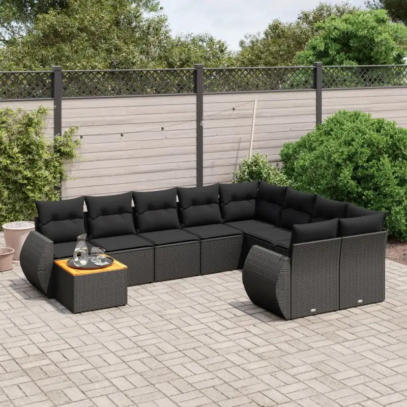 Zwart materiaal loungeset met gepoedercoat staal afmetingen voor buiten - Zwart / Tafel + 5x midden + 2x hoek - Tuinsets