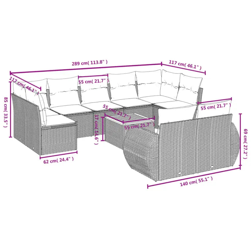 Zwart materiaal loungeset met gepoedercoat staal afmetingen voor buiten - Tuinsets