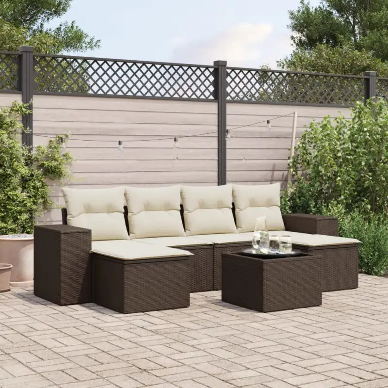 Zwart materiaal loungeset met gepoedercoat staal afmetingen voor tuinvelden - Bruin en crème / Zonder tafel - Tuinsets