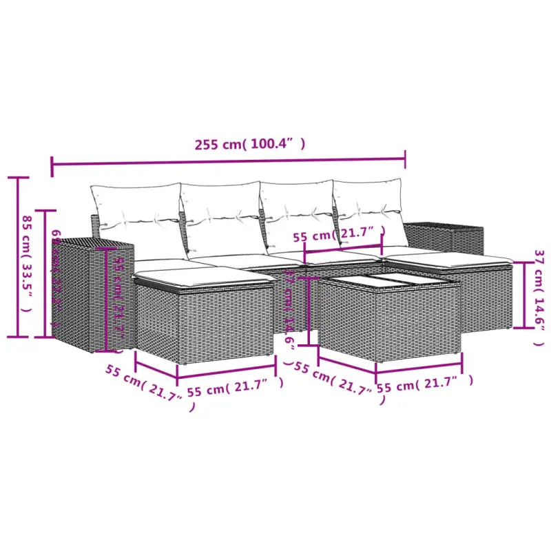 Zwart materiaal loungeset met gepoedercoat staal afmetingen voor tuinvelden - Tuinsets