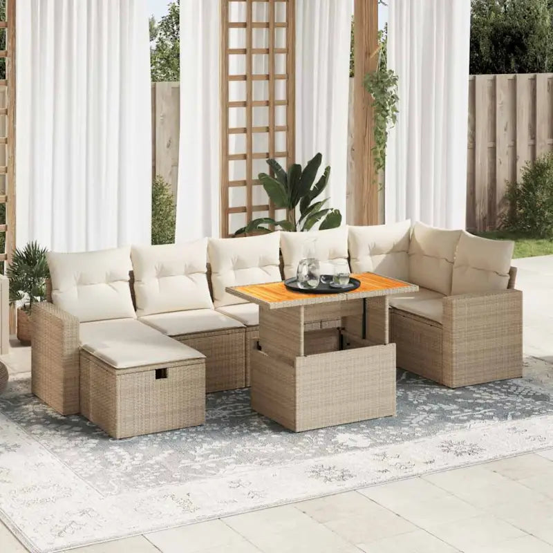Zwart materiaal loungeset met gepoedercoat staal afmetingen voor buitengebruik - beige en crèmekleurig / hoek + Tafel
