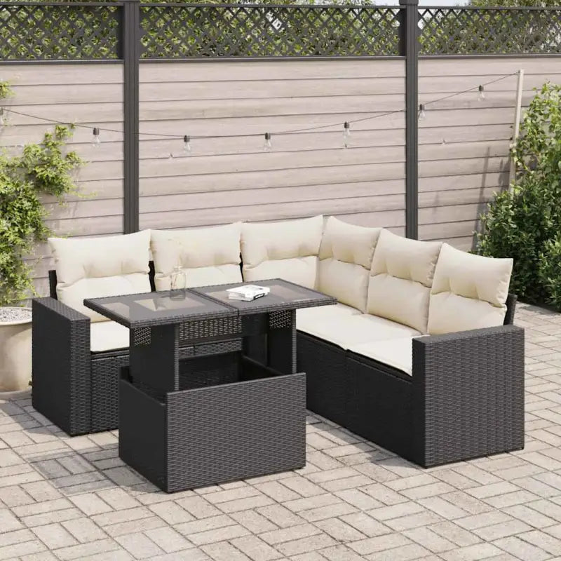 Zwart materiaal loungeset met gepoedercoat staal en afmetingen voor buiten - Zwart en crème / met opbergruimte
