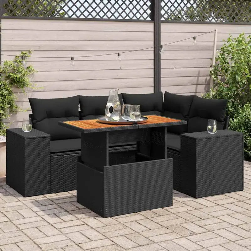 Zwart materiaal loungeset met gepoedercoat staal en afmetingen voor tuin - Zwart / met opbergruimte - Tuinsets