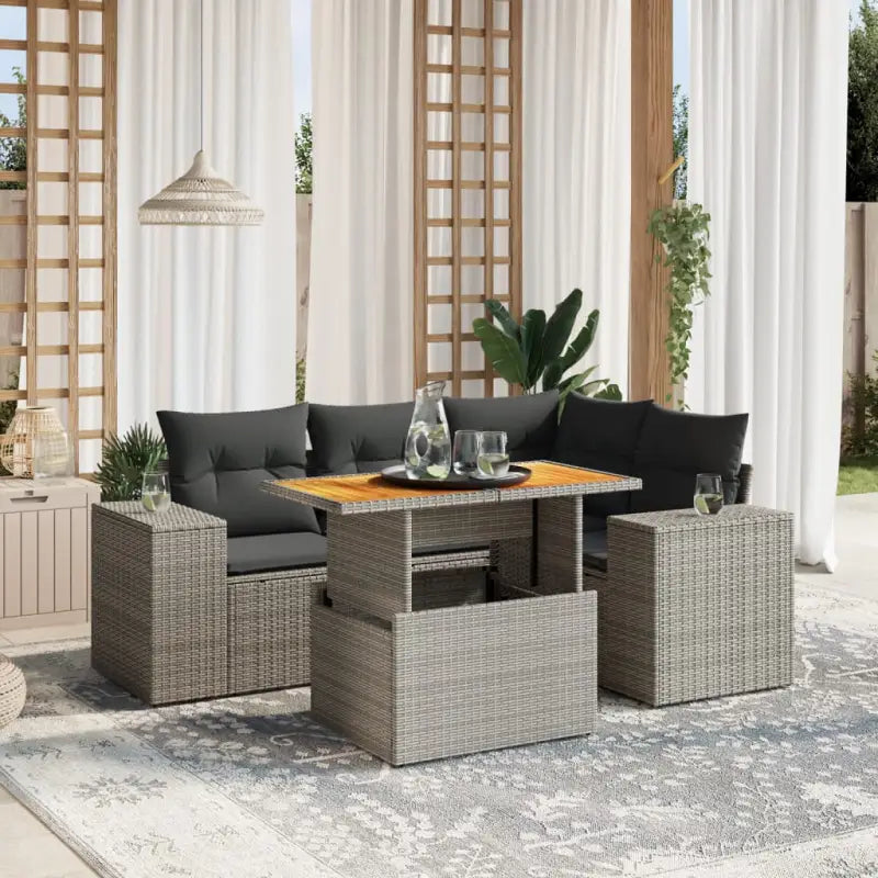 Zwart materiaal loungeset met gepoedercoat staal en afmetingen voor tuin - Grijs / zonder opbergruimte - Tuinsets
