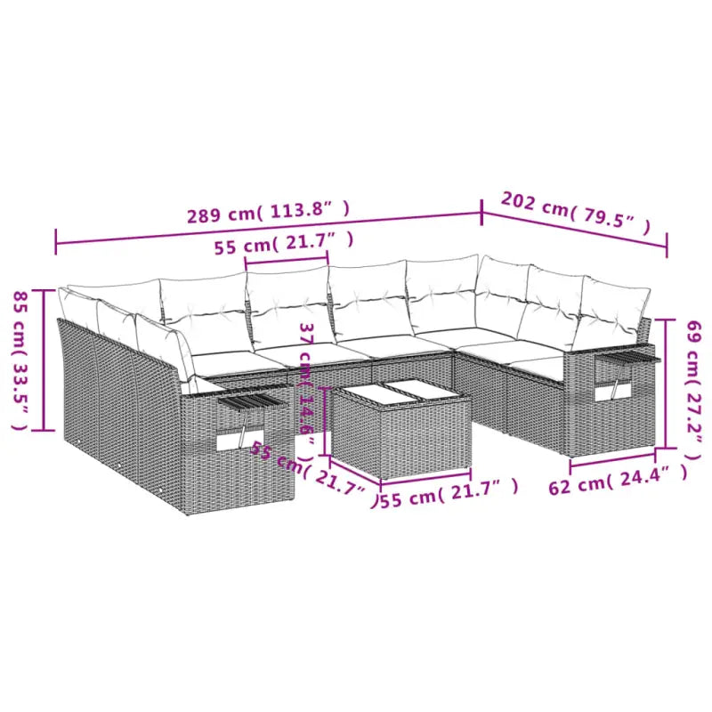 Zwart materiaal loungeset met gepoedercoat staal en afmetingen voor tuin - Tuinsets