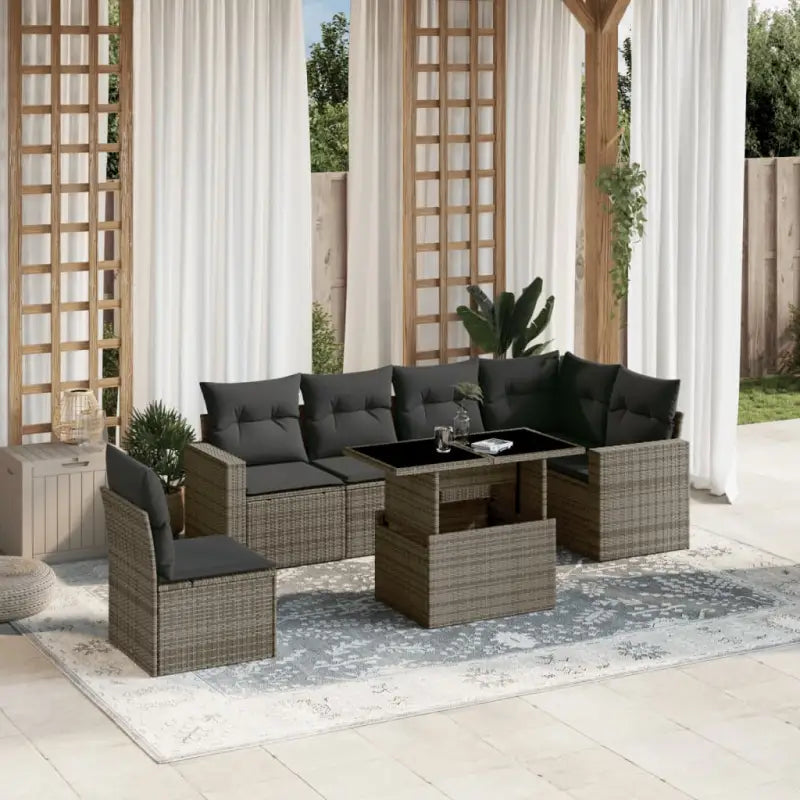 Zwart materiaal loungeset met gepoedercoat staal en afmetingen voor tuin - Grijs / Met tafel - Tuinsets