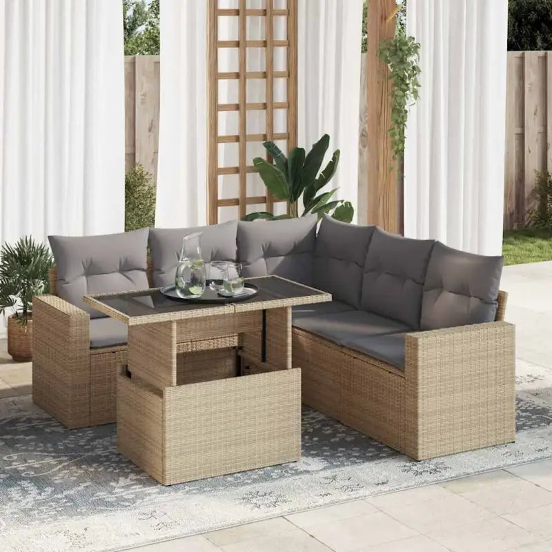 Zwart materiaal loungeset met gepoedercoat staal en afmetingen voor buiten - Beige en grijs / met opbergruimte