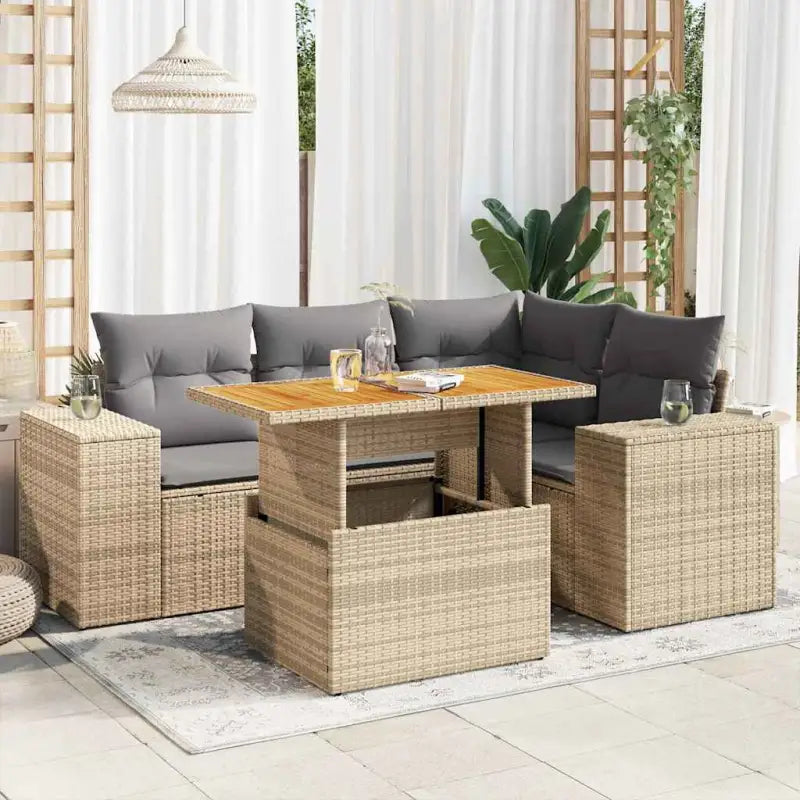 Zwart materiaal loungeset met gepoedercoat staal en afmetingen voor tuin - Beige en grijs / met opbergruimte - Tuinsets