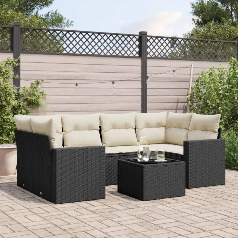 Zwart materiaal loungeset met gepoedercoat staal en afmetingen voor tuin - Zwart en crème - Tuinsets