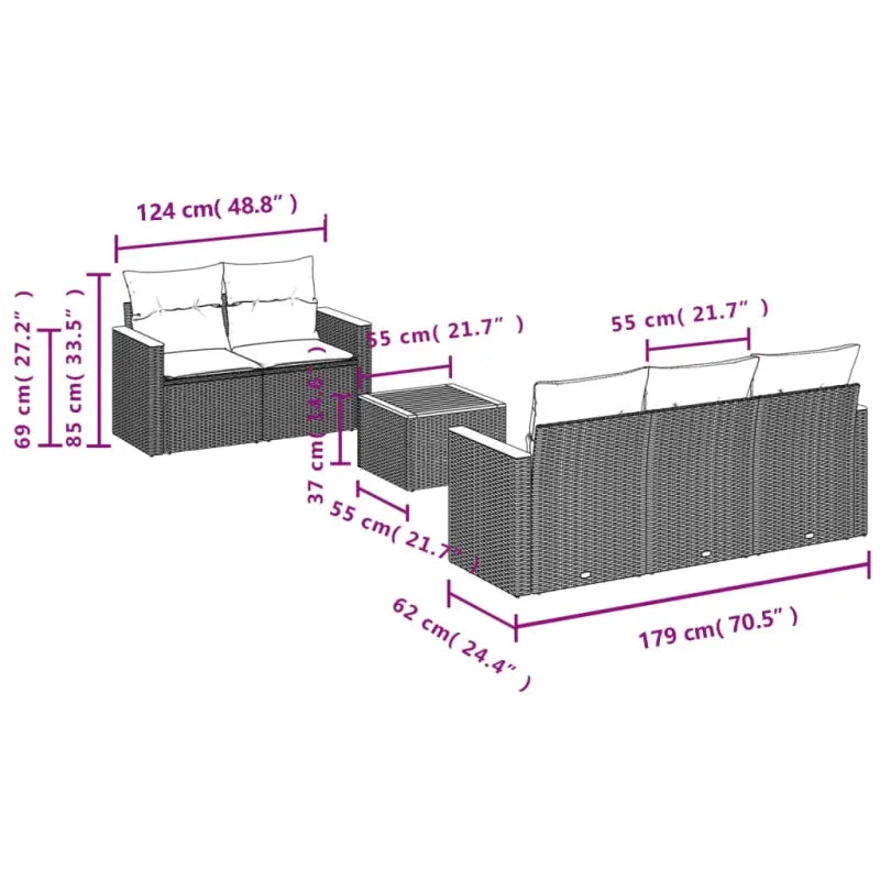 Zwart materiaal loungeset met gepoedercoat staal en afmetingen voor tuin - Tuinsets