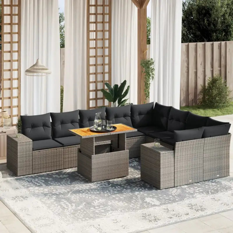 Zwart materiaal loungeset met gepoedercoat staal en afmetingen voor tuin - grijs en donkergrijs / 5x midden + 2x hoek