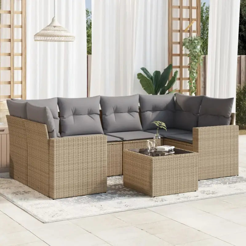 Zwart materiaal loungeset met gepoedercoat staal en afmetingen voor tuin - Beige en grijs - Tuinsets